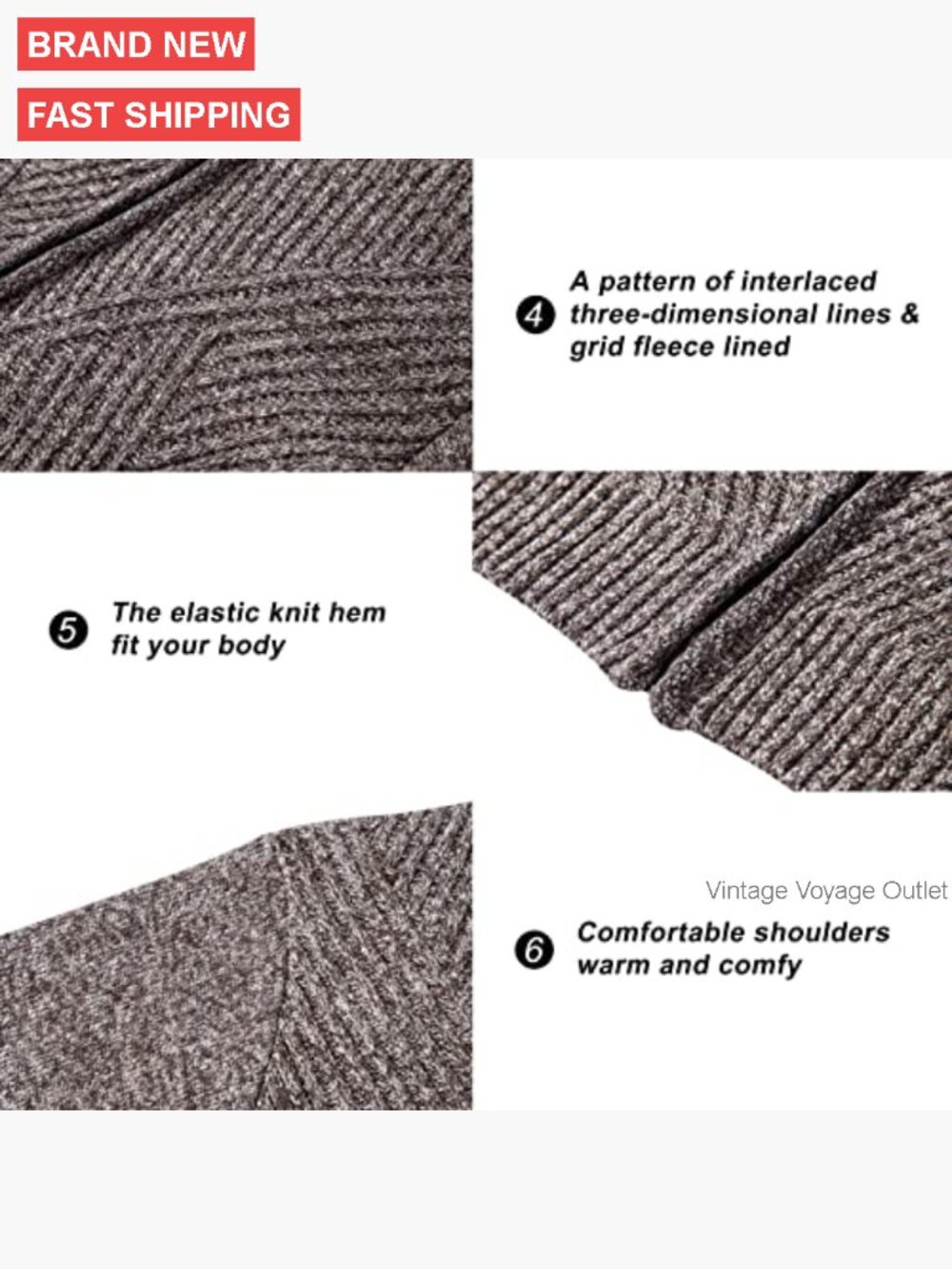 Men's Full Zip Cardigan Sweater Stand Collar Knitted Fleece Lined Pockets - Picture 4 of 7